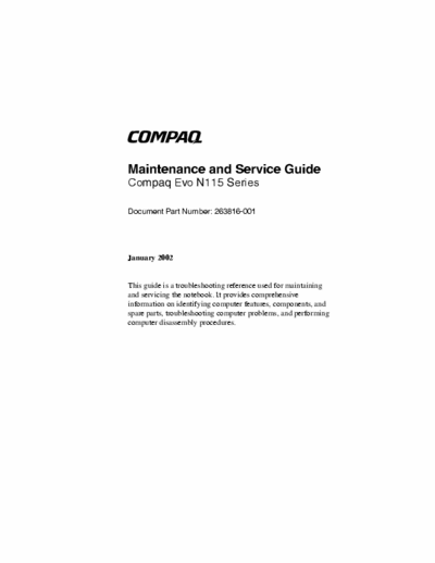COMPAQ Compaq Evo N115 Series Compaq Evo N115 Series service manual